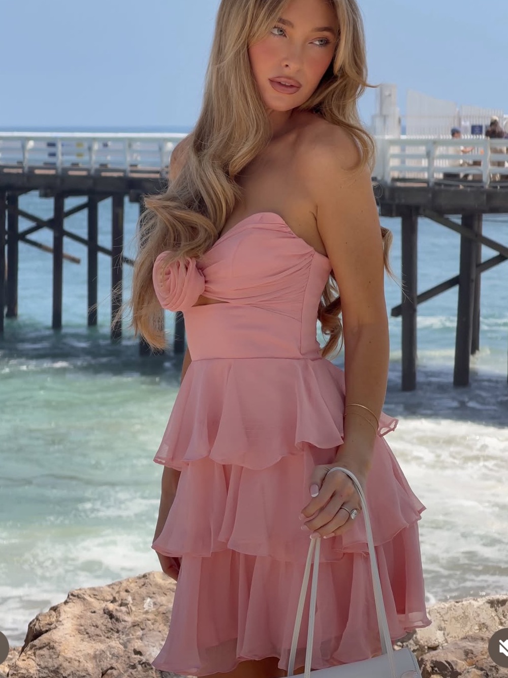 Romantic Strapless Tiered Pink Dress with Sweetheart Bodice
